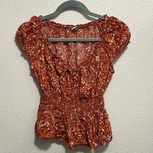 Old Navy Rust Colored Floral Blouse